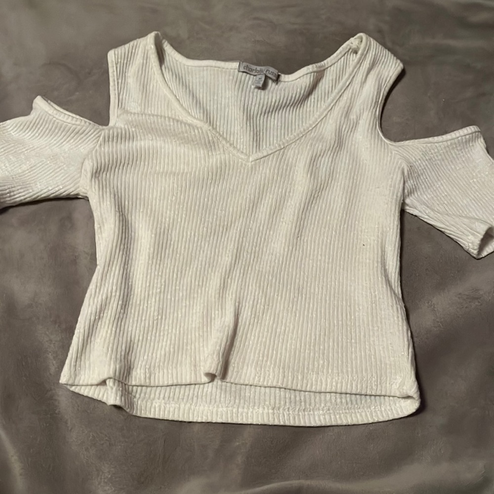 White of shoulder crop top